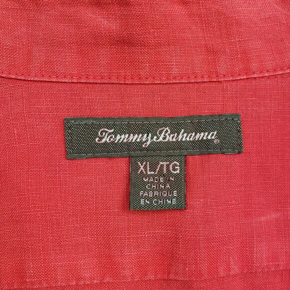 Tommy Bahama Linen Shirt Womens XL Red Long Sleeve Button Up Roll Tab Pcokets - Picture 4 of 13